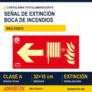 Señal Clase A Extinción Boca Incendios Flecha Derecha 32x16cm