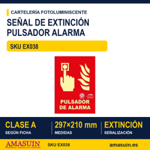 Señal Clase A Extinción Pulsador Alarma 297x210mm