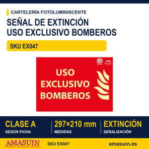 Señal Clase A Extinción Uso Exclusivo Bomberos 297x210mm