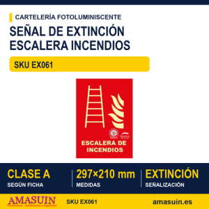 Señal Clase A Extinción Escalera Incendios 297x210mm