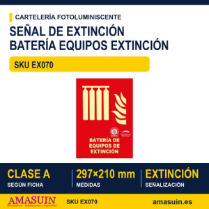 Señal Clase A Extinción Batería Equipos Extinción 297x210mm