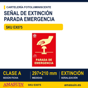 Señal Clase A Extinción Parada Emergencia 297x210mm
