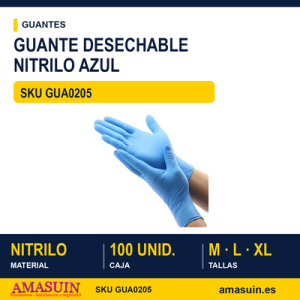 Guante Desechable Nitrilo Azul sin Polvo.