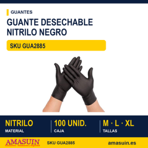 Guante Desechable Nitrilo Negro sin Polvo.