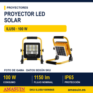 Proyector LED ILU50 100W Portátil Solar Recargable.