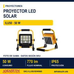 Proyector LED ILU50 50W Portátil Solar Recargable.