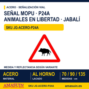 Señal Acero MOPU P24A Paso de animales en libertad (Jabalí)