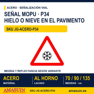 Señal Acero MOPU P34 Pavimento deslizante por hielo o nieve