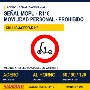 Señal Acero MOPU R118 Prohibido a vehículos de movilidad personal