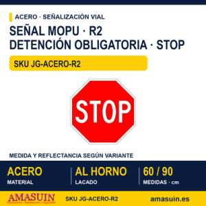 Señal Acero MOPU R2 Detención obligatoria o STOP