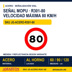 Señal Acero MOPU R301 Velocidad máxima 80 km/h