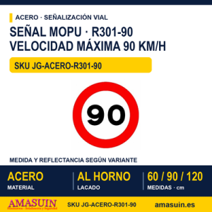 Señal Acero MOPU R301 Velocidad máxima 90 km/h