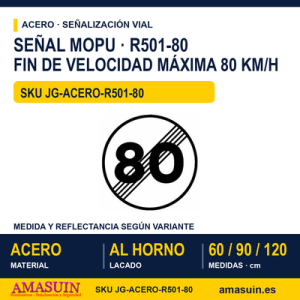 Señal Acero MOPU R501 Fin de velocidad máxima 80 km/h