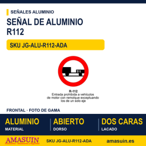 Señal Aluminio MOPU R112 Prohibido a vehículos con remolque - Dorso abierto