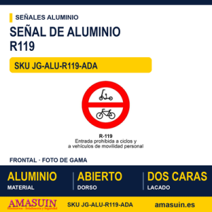 Señal Aluminio MOPU R119 Prohibido a ciclos y movilidad personal - Dorso abierto