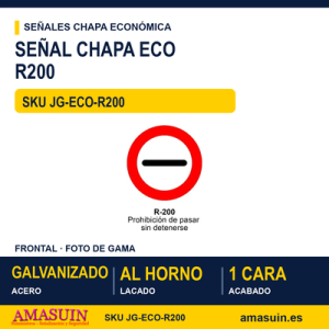 Señal Chapa Económica R200 Prohibición de pasar sin detenerse