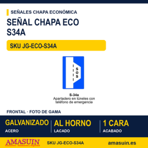 Señal Chapa Económica S34A Apartadero en túneles con teléfono de emergencia