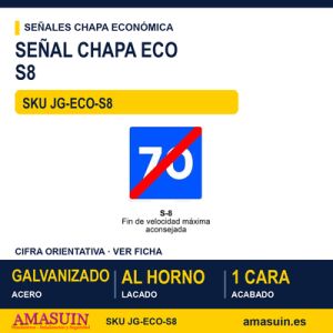 Señal Chapa Económica S8 Fin de velocidad máxima aconsejable