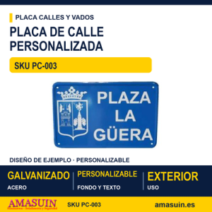 Placa Calle Acero 550x350x0.8mm Personalizada.