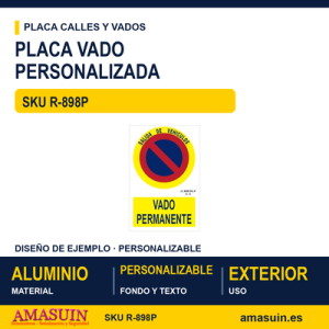 Vado Permanente Personalizado en Aluminio de 44x30cm.