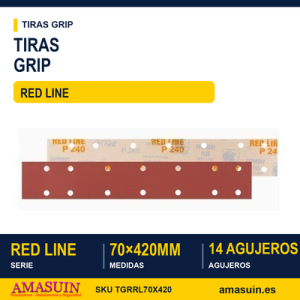 Tiras Grip Rhynogrip Red Line 70x420mm. 14 Agujeros.
