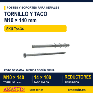 Tornillo M10x140mm con Taco Nylon 14x100
