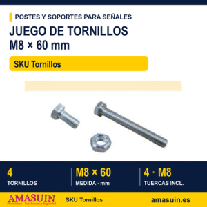 Juego de 4 Tornillos M8x60mm con Tuercas M8