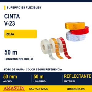 Cinta V-23 Roja Superficies Flexibles 50mmx50m