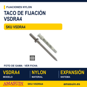 Taco de nylon "VS" + tllo. doble rosca Inox. A4
